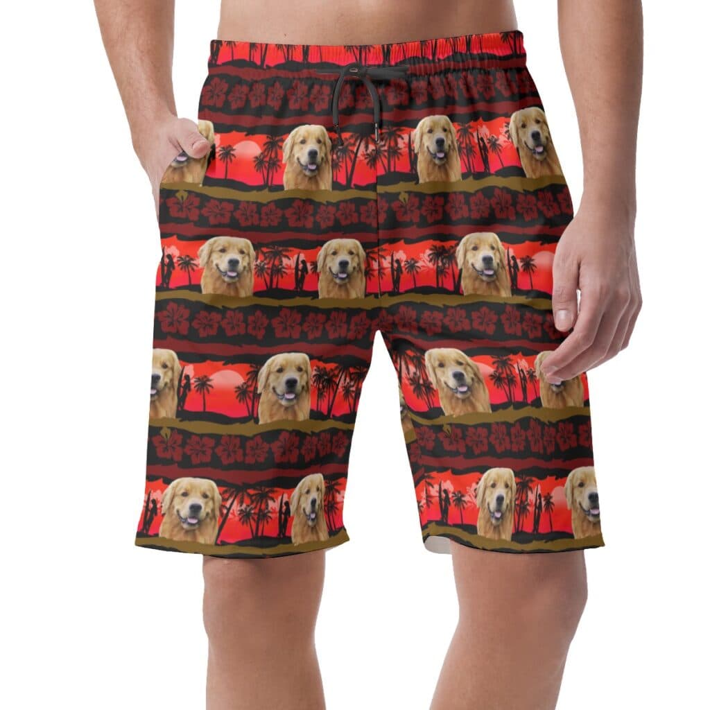 Custom Vintage Hawaiian Beach Shorts With Dog Face