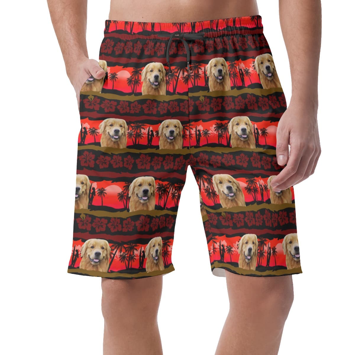 Custom Vintage Hawaiian Beach Shorts With Dog Face