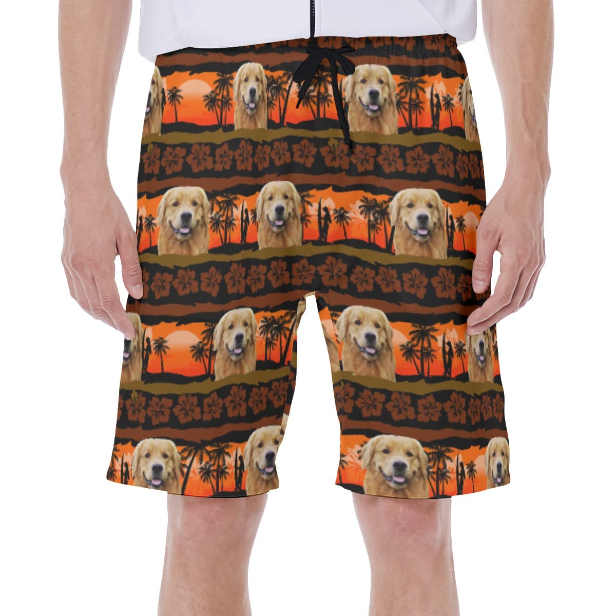 Custom Vintage Hawaiian Swim Trunks With Dog Face