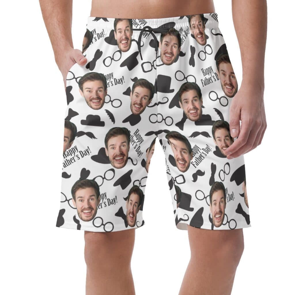 Customized Father's Day Men's Hawaiian Beach Shorts With Face