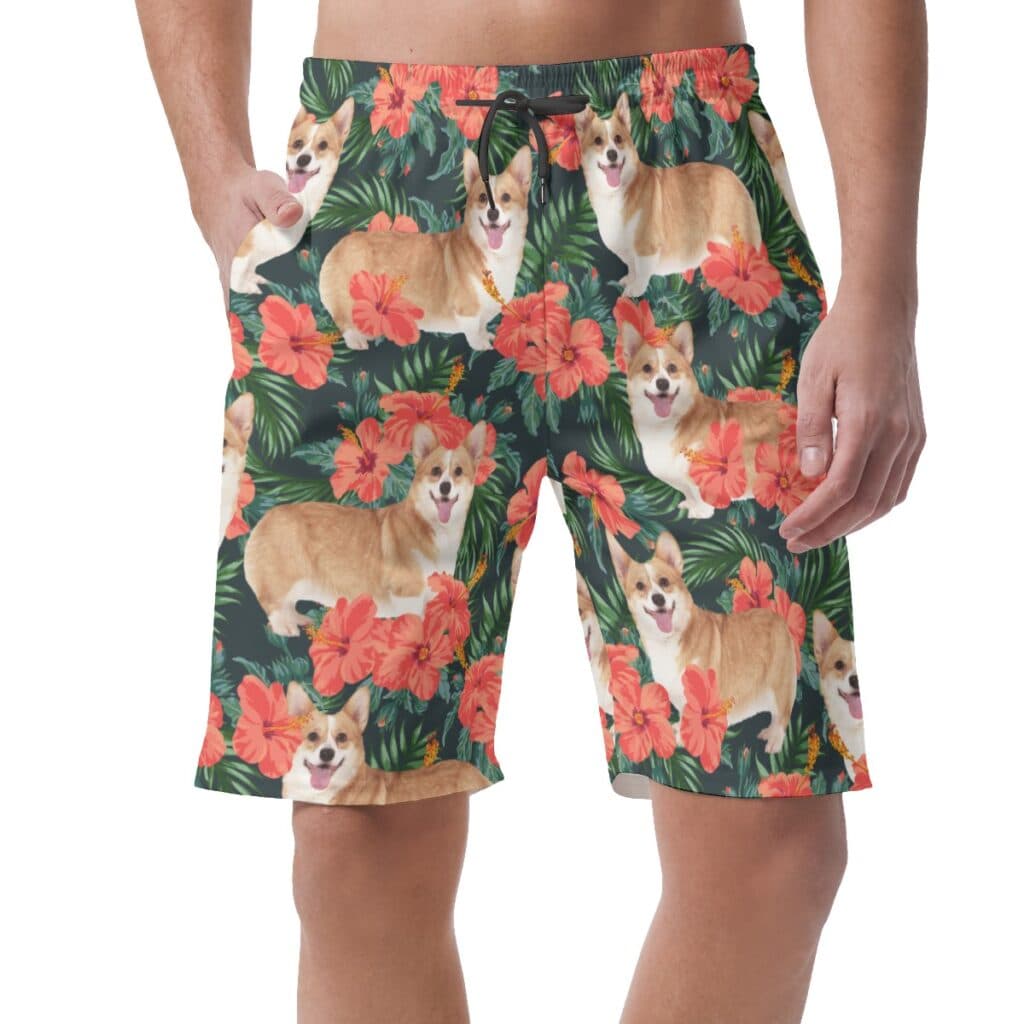 Customized Floral Hawaiian Summer Beach Shorts With Dog Face