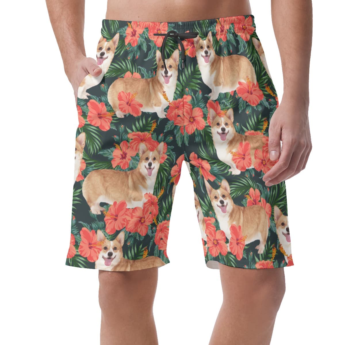 Customized Floral Hawaiian Summer Beach Shorts With Dog Face