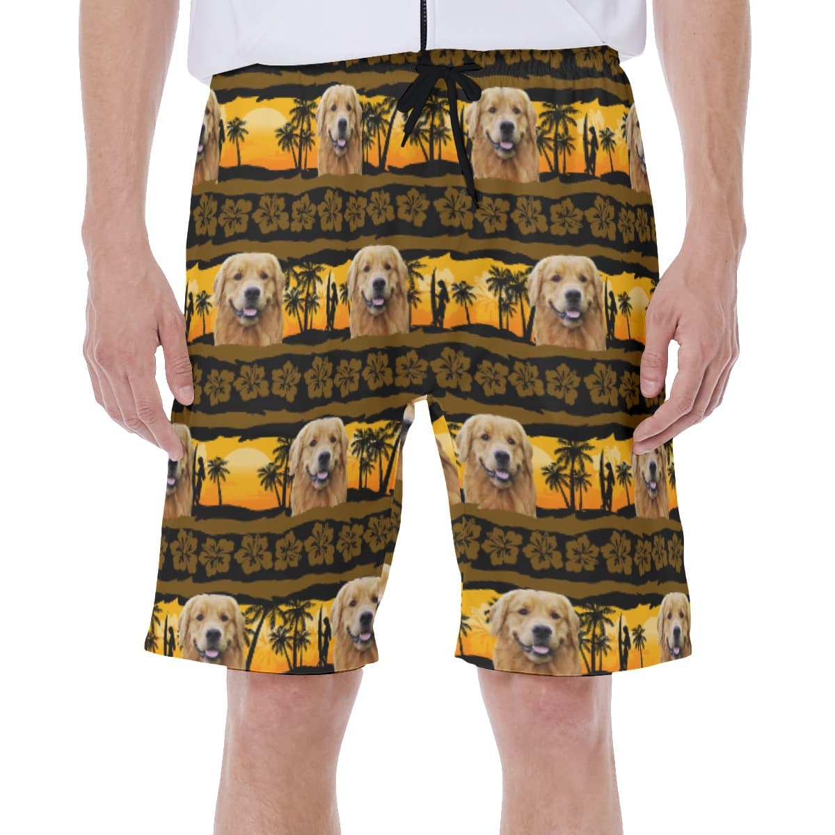 Customized Hawaiian Swim Trunks With Dog Face