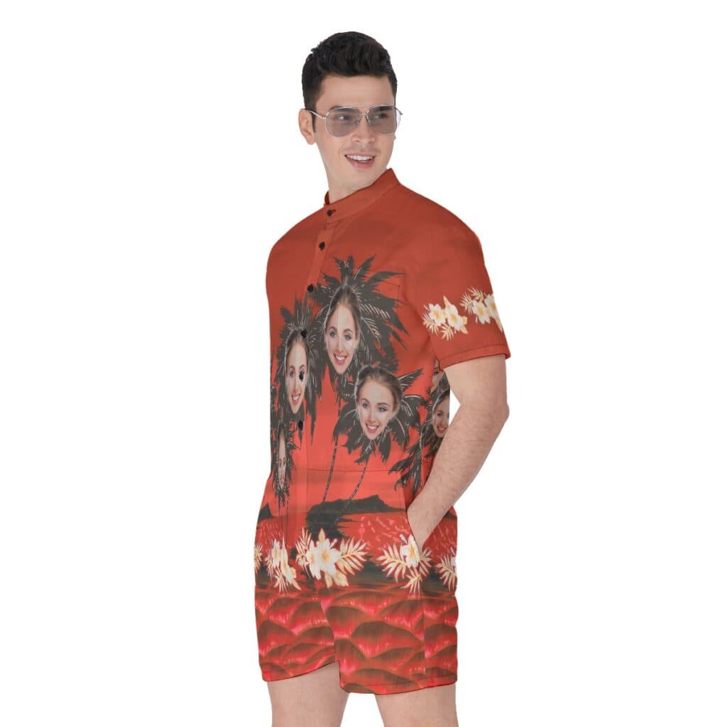 Customized Palm Tree Hawaiian Romper With Face