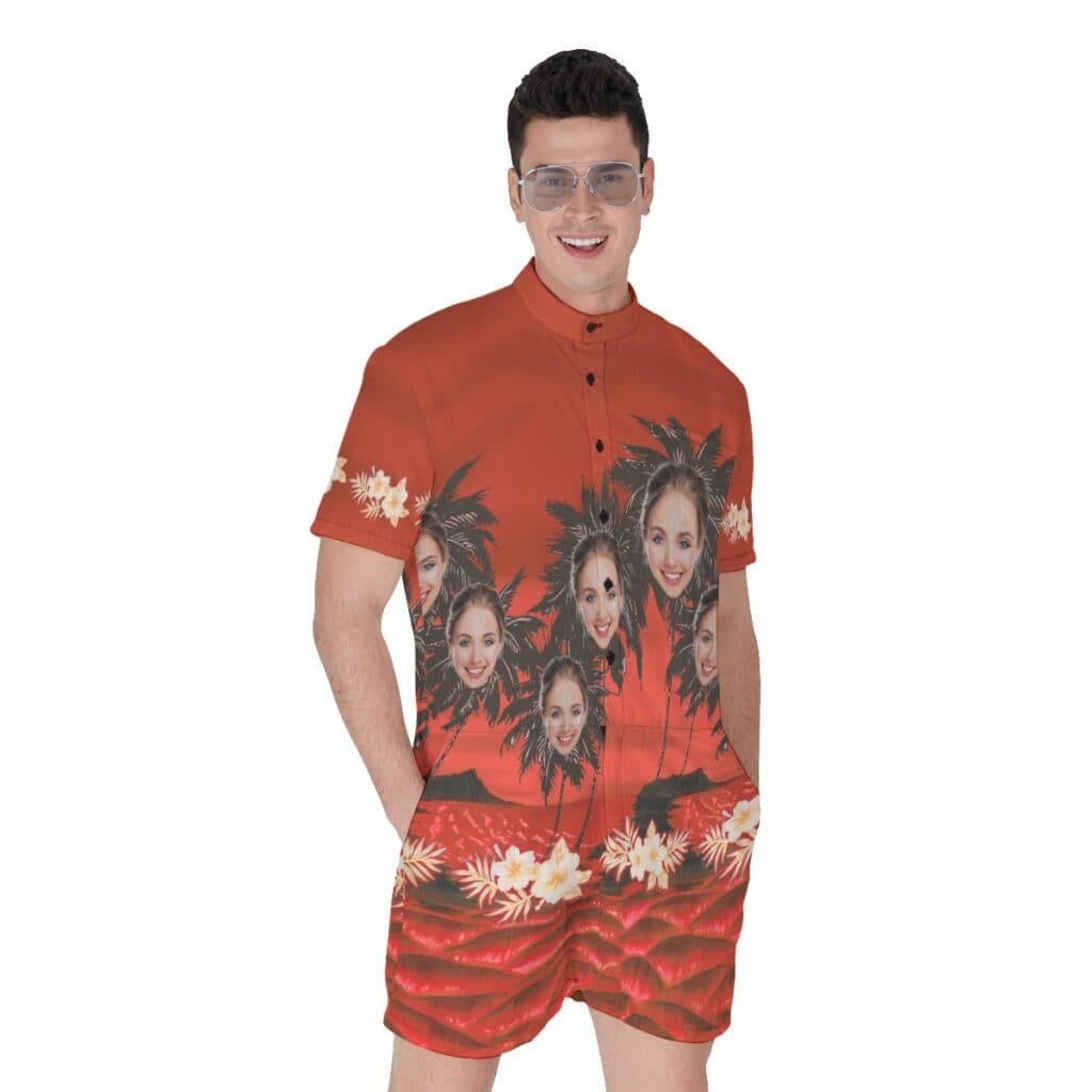 Customized Palm Tree Hawaiian Romper With Face