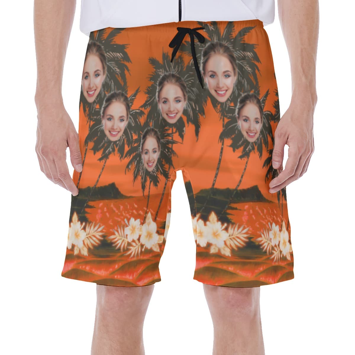 Customized Palm Tree Men's Hawaiian Swim Trunks With Face