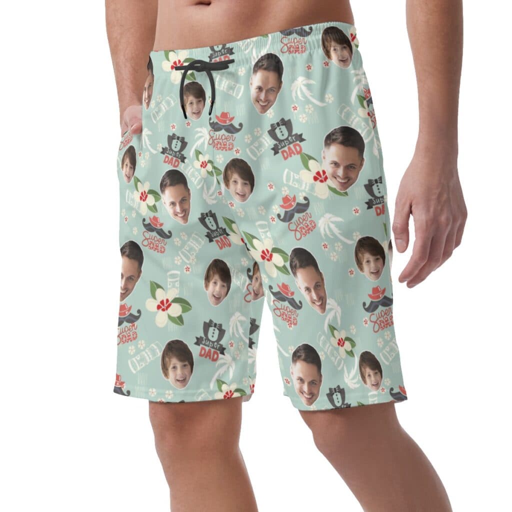 Customized Super Dad Hawaiian Beach Shorts With Face