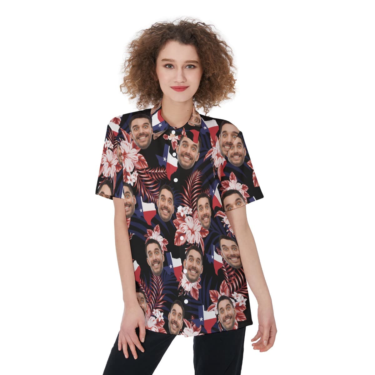 Customized Texas Floral Women's Hawaiian Shirt With Face