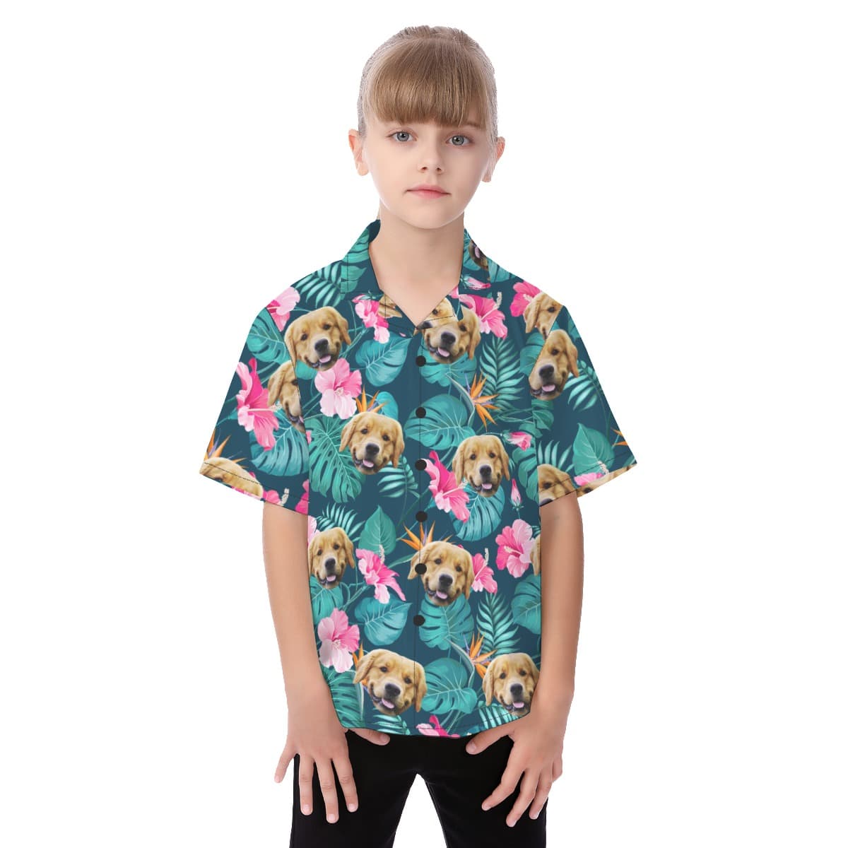 Cute Custom Dog Face Tropical Hawaiian Shirt For Kids