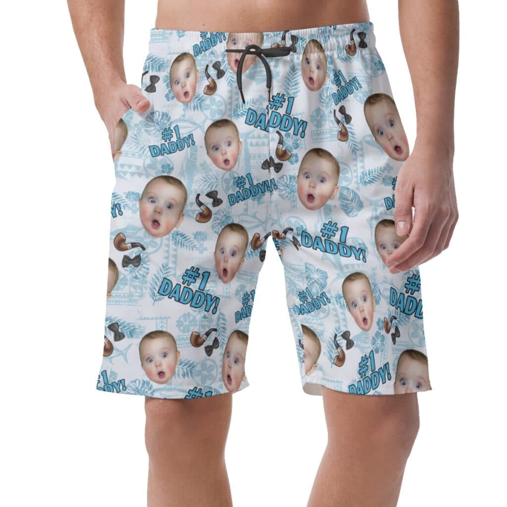 Cute Custom Face #1 Dad Hawaiian Beach Shorts For Men