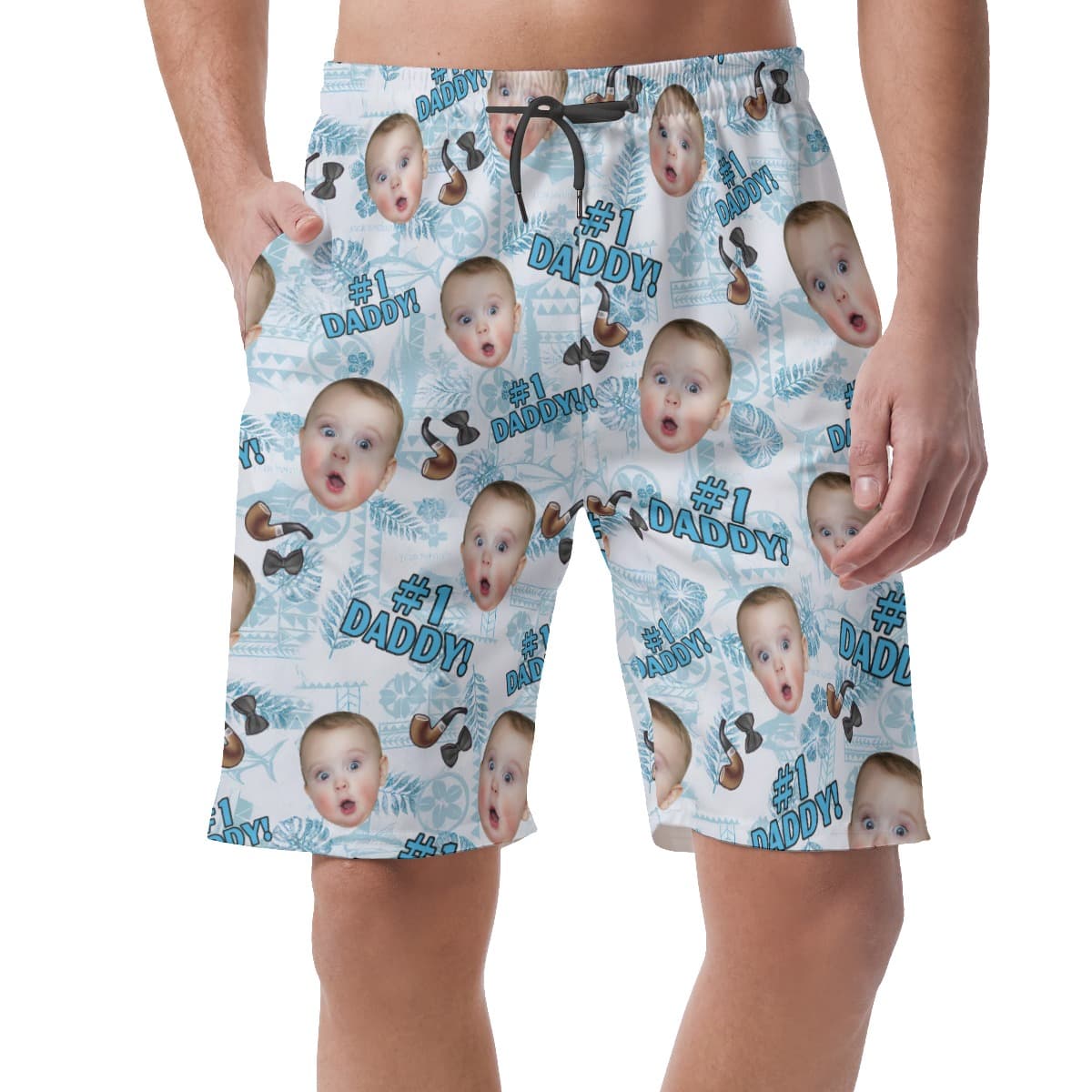 Cute Custom Face #1 Dad Hawaiian Beach Shorts For Men