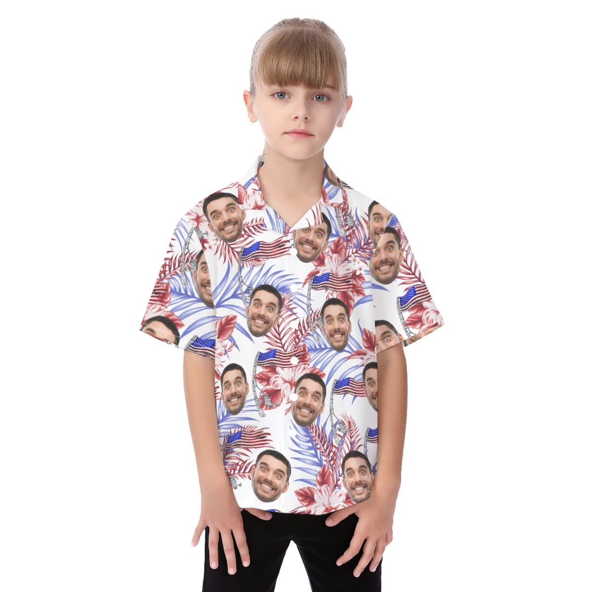 Cute Custom Face American Flag Aloha Shirt For Kids