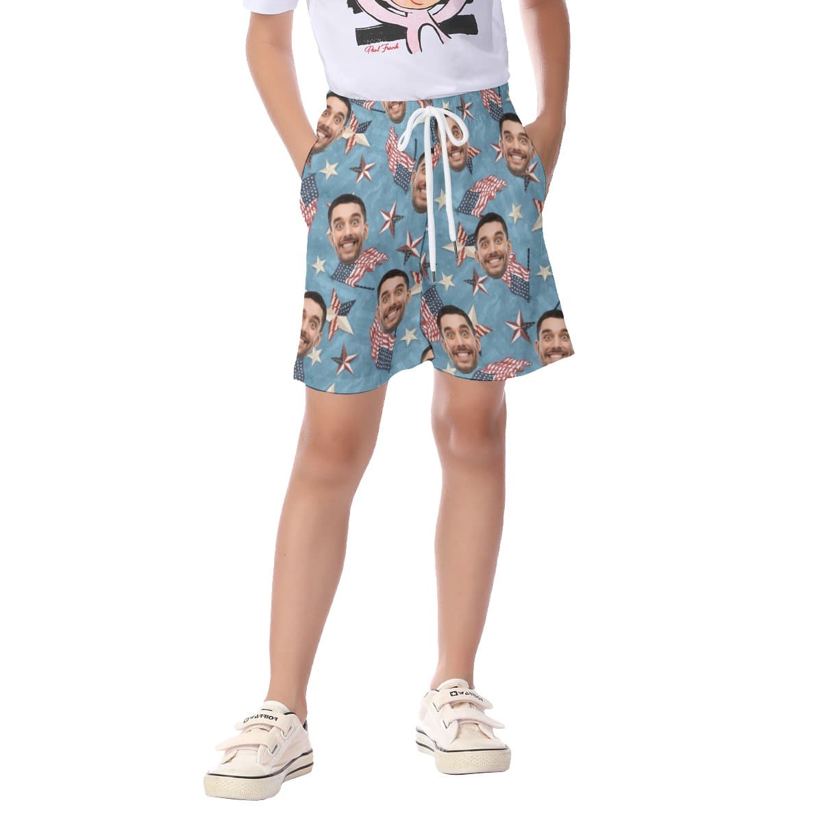 Cute Custom Face American Flag Hawaiian Summer Shorts For Kids