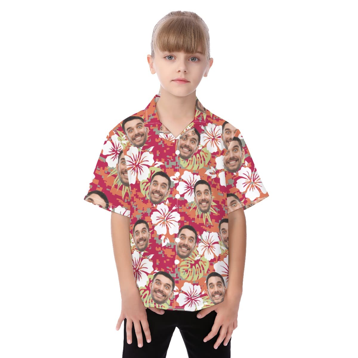 Cute Custom Face Camo Floral Hawaiian Shirt For Kids