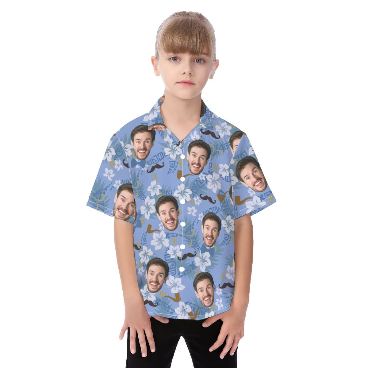 Cute Custom Face Father's Day Blue Aloha Shirt For Kids