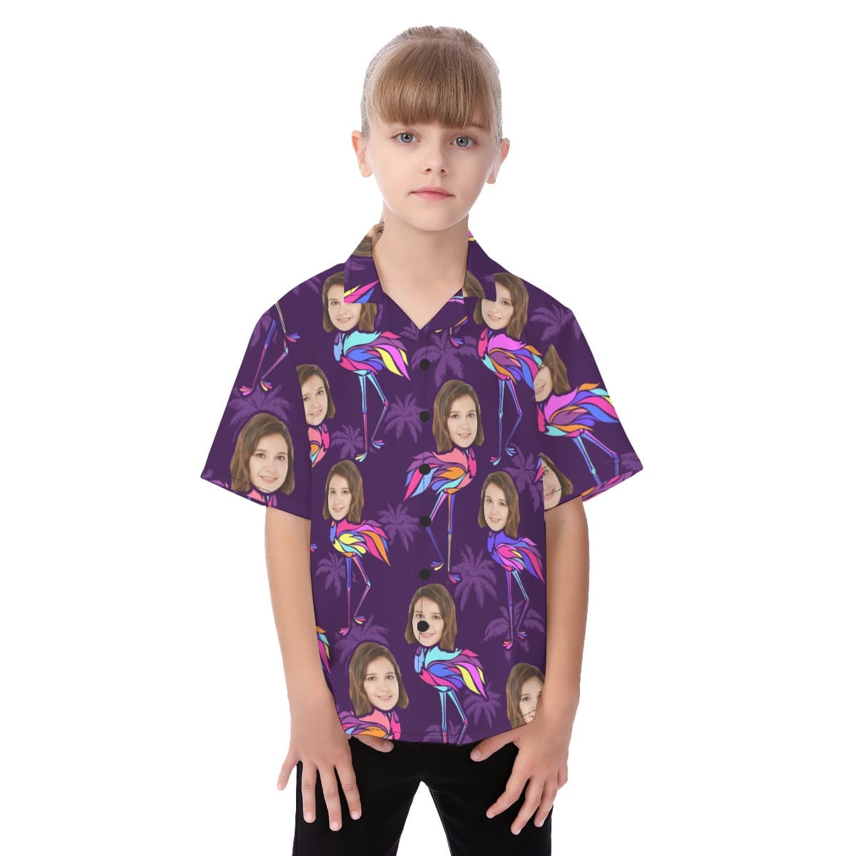 Cute Custom Face Flamingo Hawaiian Shirt For Kids