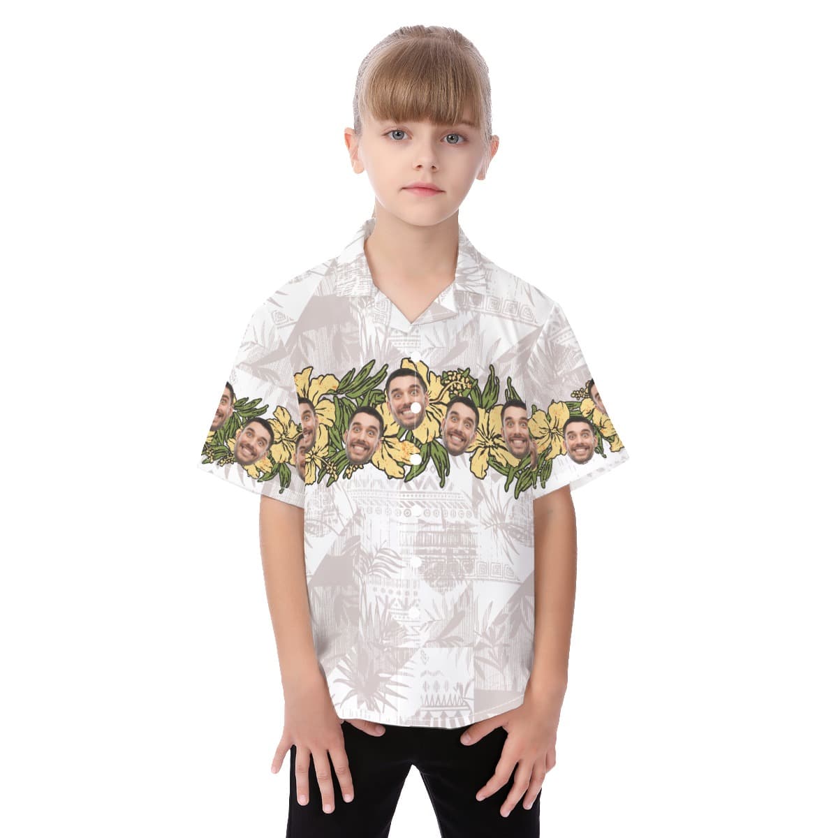 Cute Custom Face Floral Vintage Hawaiian Shirt For Kids (4)