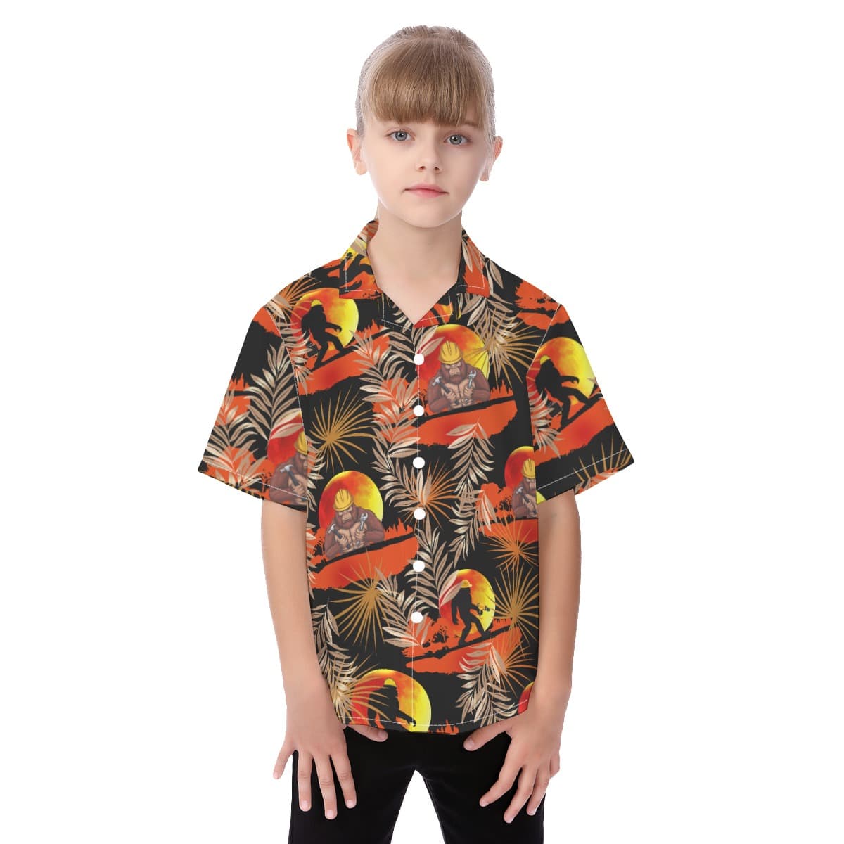 Cute Iron Worker Bigfoot Tropical Aloha Shirt For Kids
