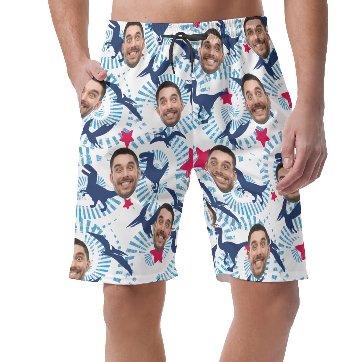 Dinosaur Custom Face Hawaiian Summer Beach Shorts For Men