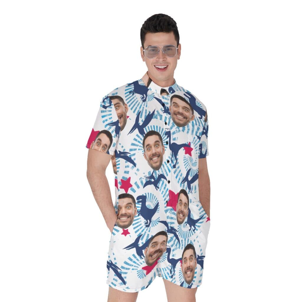 Dinosaur Custom Face Men's Hawaiian Romper