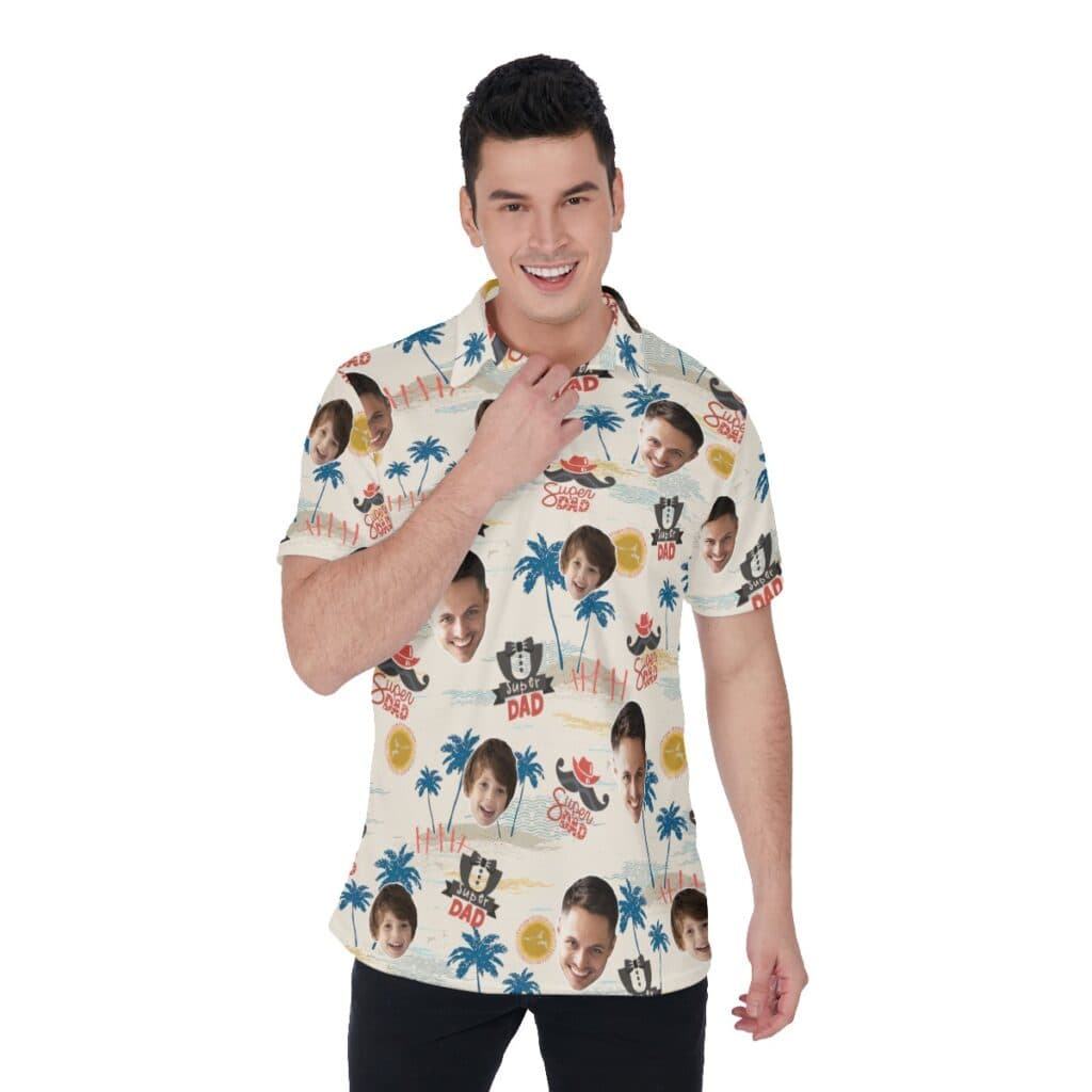 Father's Day Gift Custom Face Hawaiian Polo Shirt