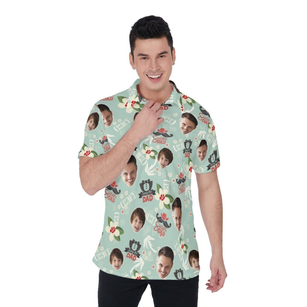 Father's Day Gift Custom Face Super Dad Hawaiian Polo Shirt