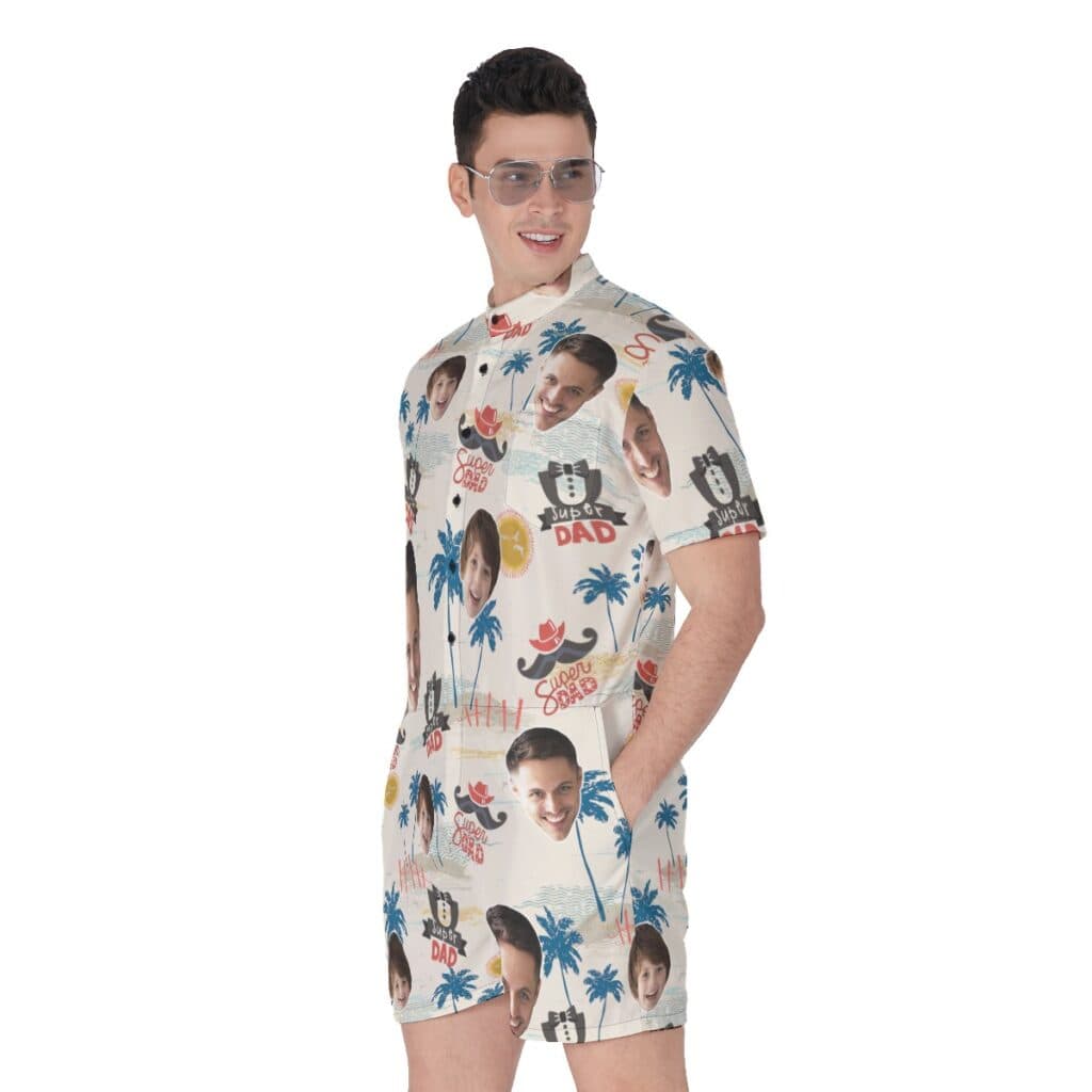 Father's Day Gift Idea Custom Face Super Dad Men's Hawaiian Romper