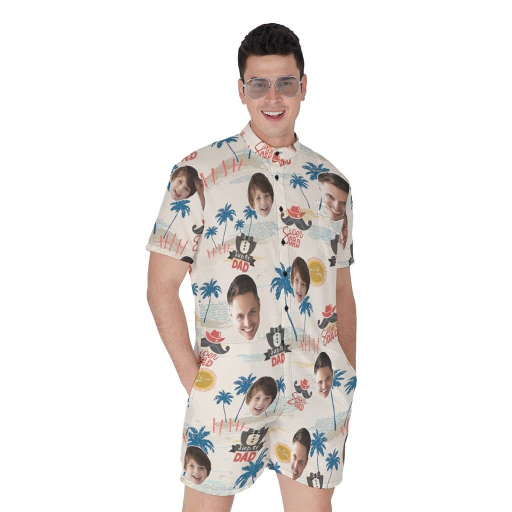 Father's Day Gift Idea Custom Face Super Dad Men's Hawaiian Romper