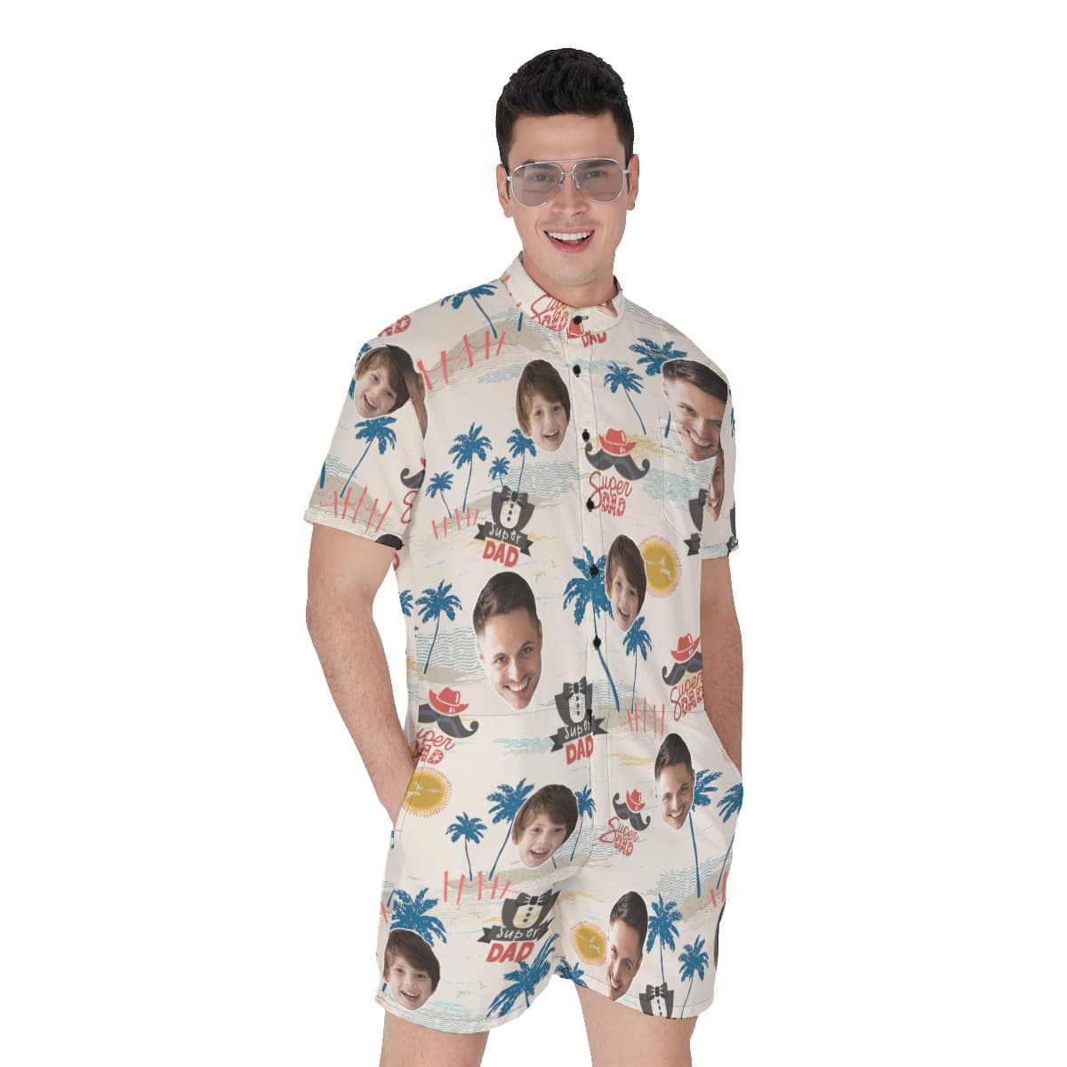 Father's Day Gift Idea Custom Face Super Dad Men's Hawaiian Romper