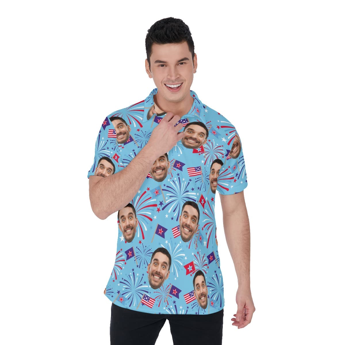 Firework 4th Of July Custom Face Hawaiian Polo Shirt For Men