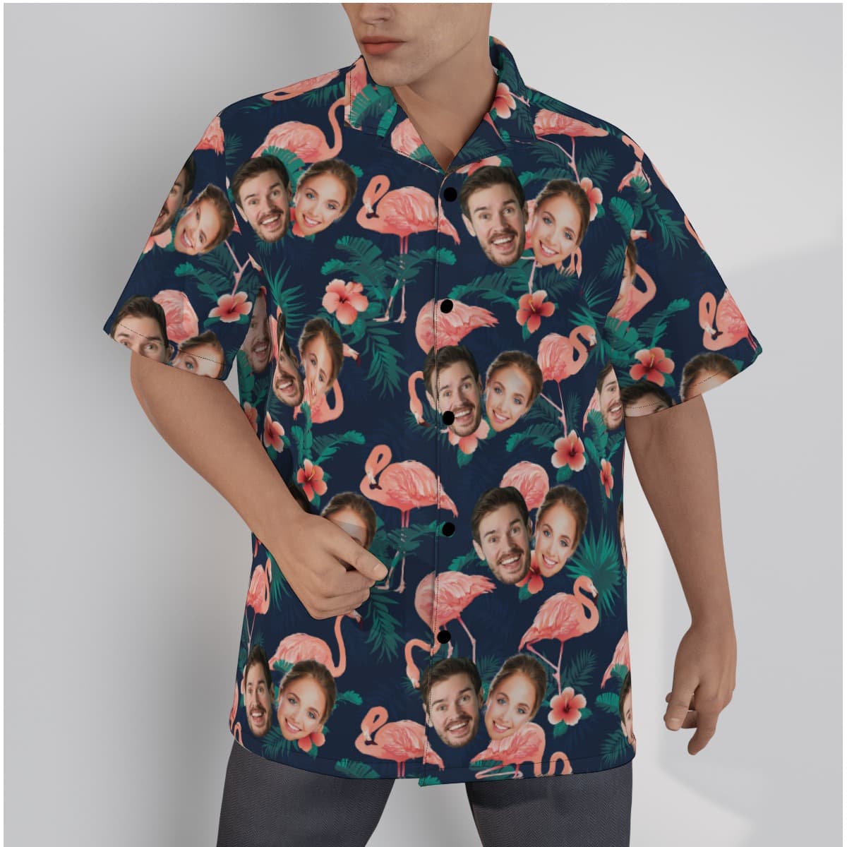 Flamingo Custom Couple Hawaiian Shirt With Face (1)