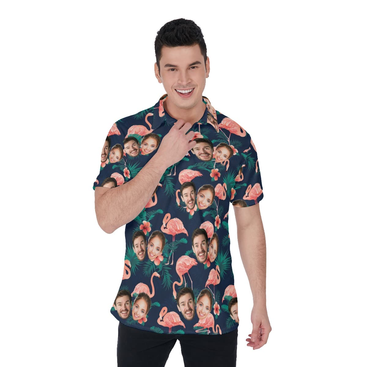 Flamingo Custom Couple Polo Shirt With Face (1)