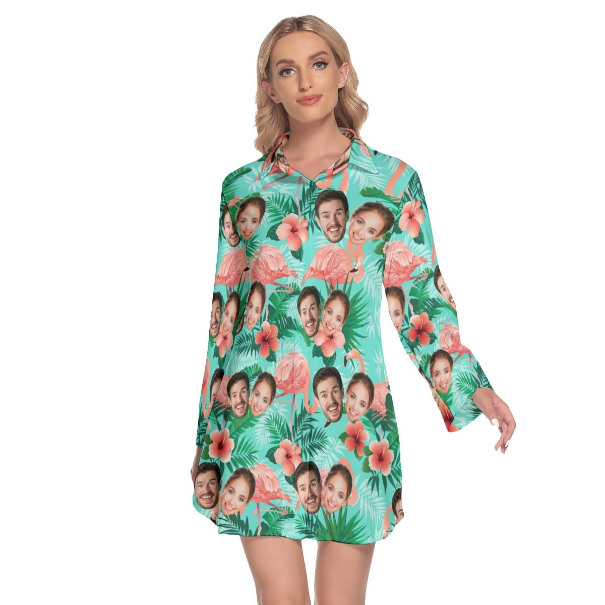 Flamingo Floral Custom 2 Faces Long Sleeve Dress (3)