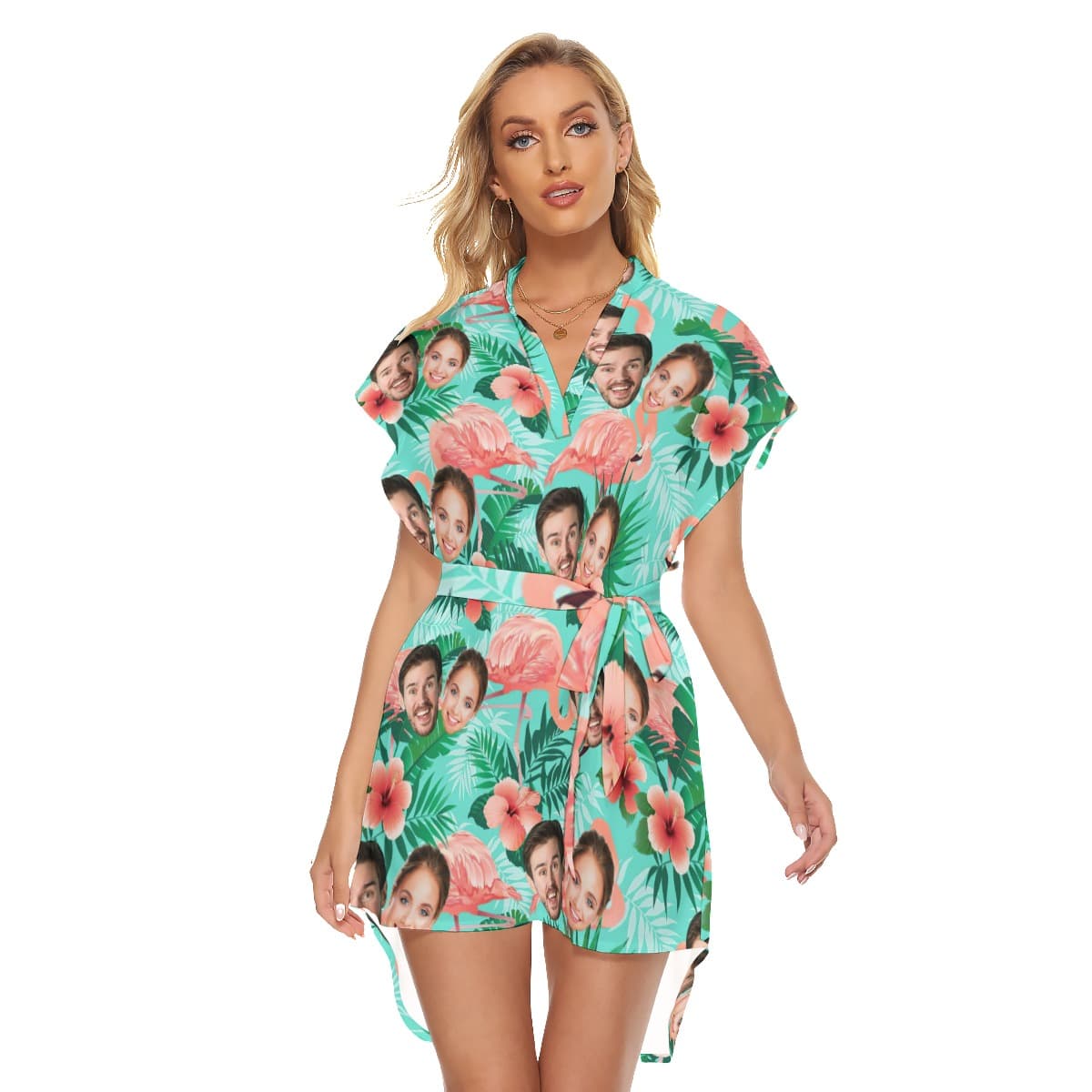 Flamingo Floral Custom Hawaiian Belt Dress With 2 Faces (2)