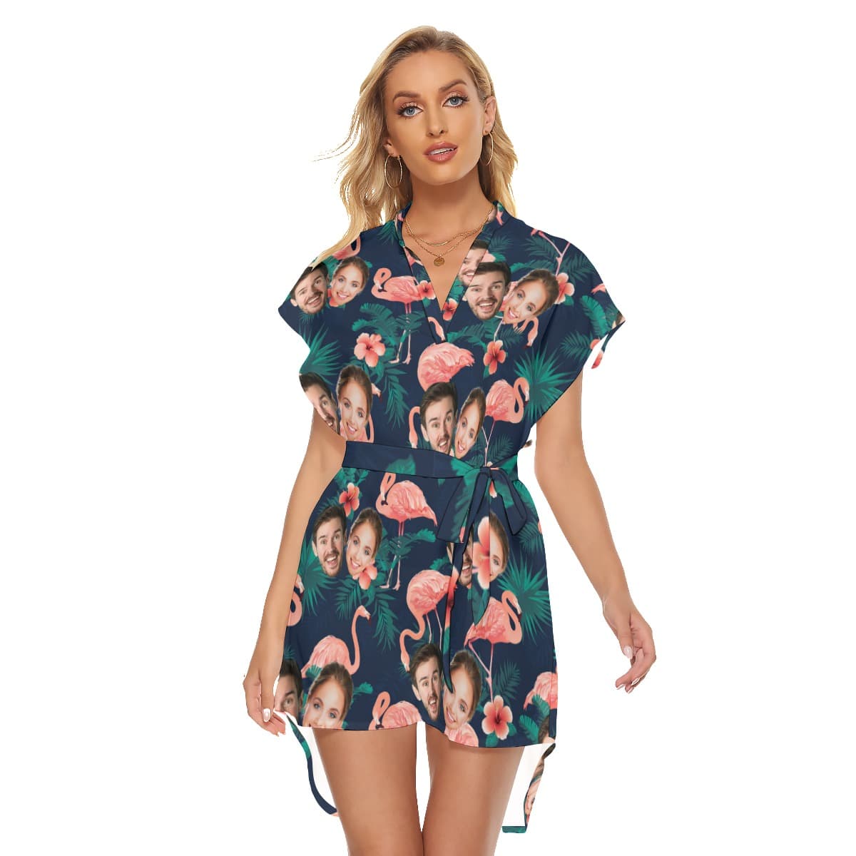 Flamingo Hawaiian Beach Dress With Couple Faces (1)
