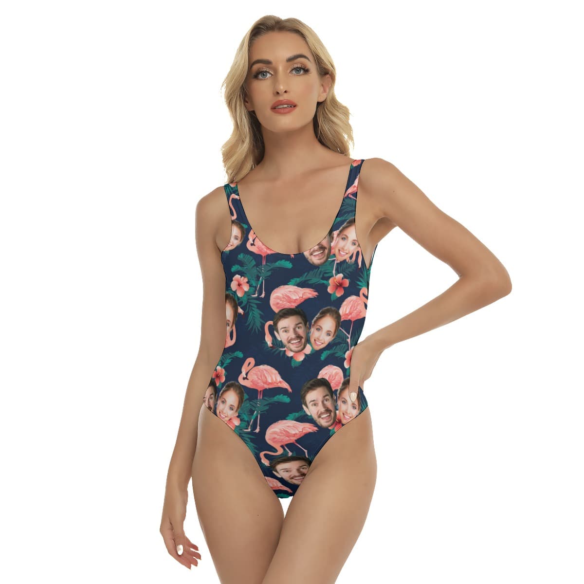 Flamingo Hawaiian Print One Piece Swimsuit With Custom 2 Faces (1)