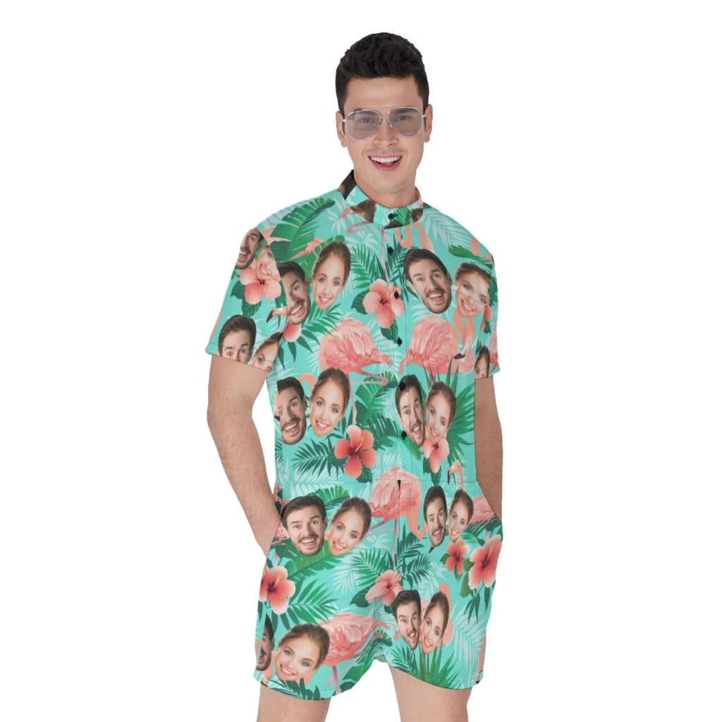Flamingo Hibiscus Custom Hawaiian Men Romper With 2 Faces (1)