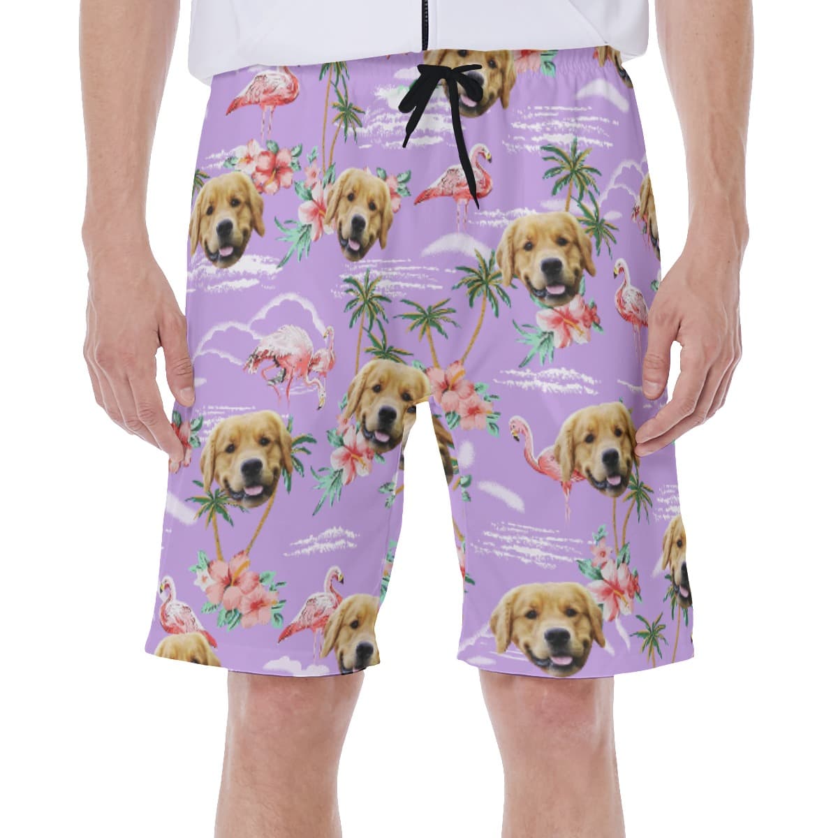 Flamingo Purple Men's Swim Trunks With Dog Face (4)