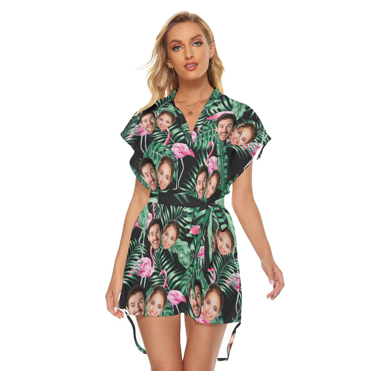 Flamingo Tropical Custom 2 Faces Women's Hawaiian Dress (1)