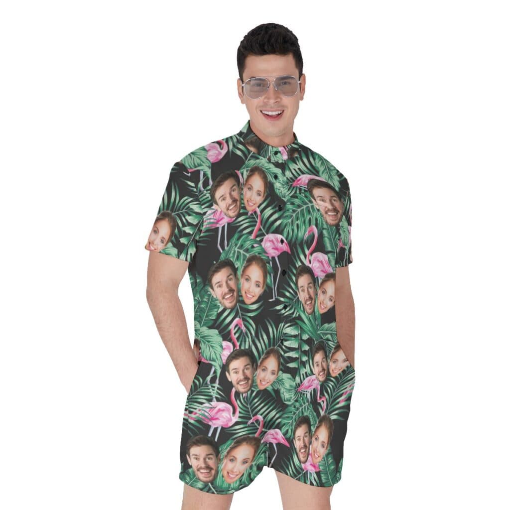 Flamingo Tropical Custom Hawaiian Men Romper Jumpsuit (1)
