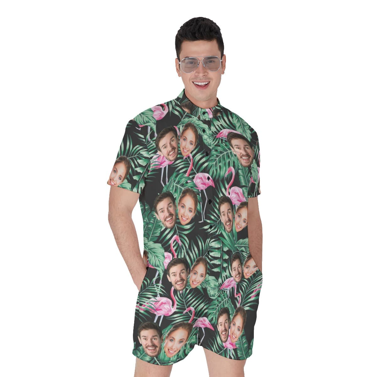 Flamingo Tropical Custom Hawaiian Men Romper Jumpsuit (1)