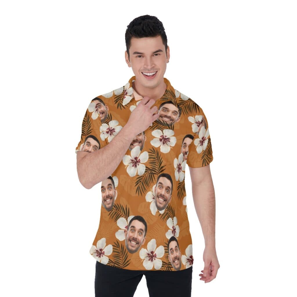 Floral Custom Face Men's Hawaiian Polo Shirt