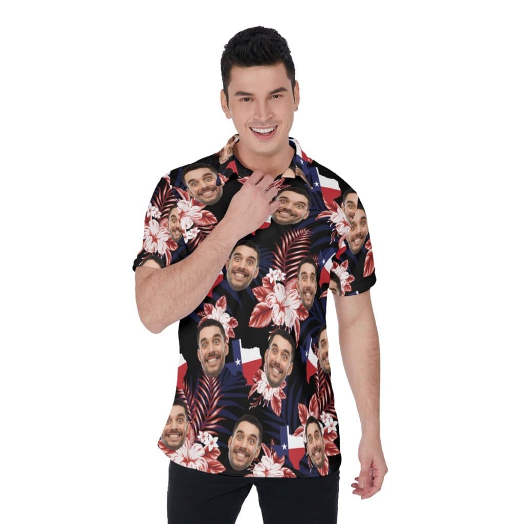 Floral Texas Custom Face Hawaiian Polo Shirt For Men