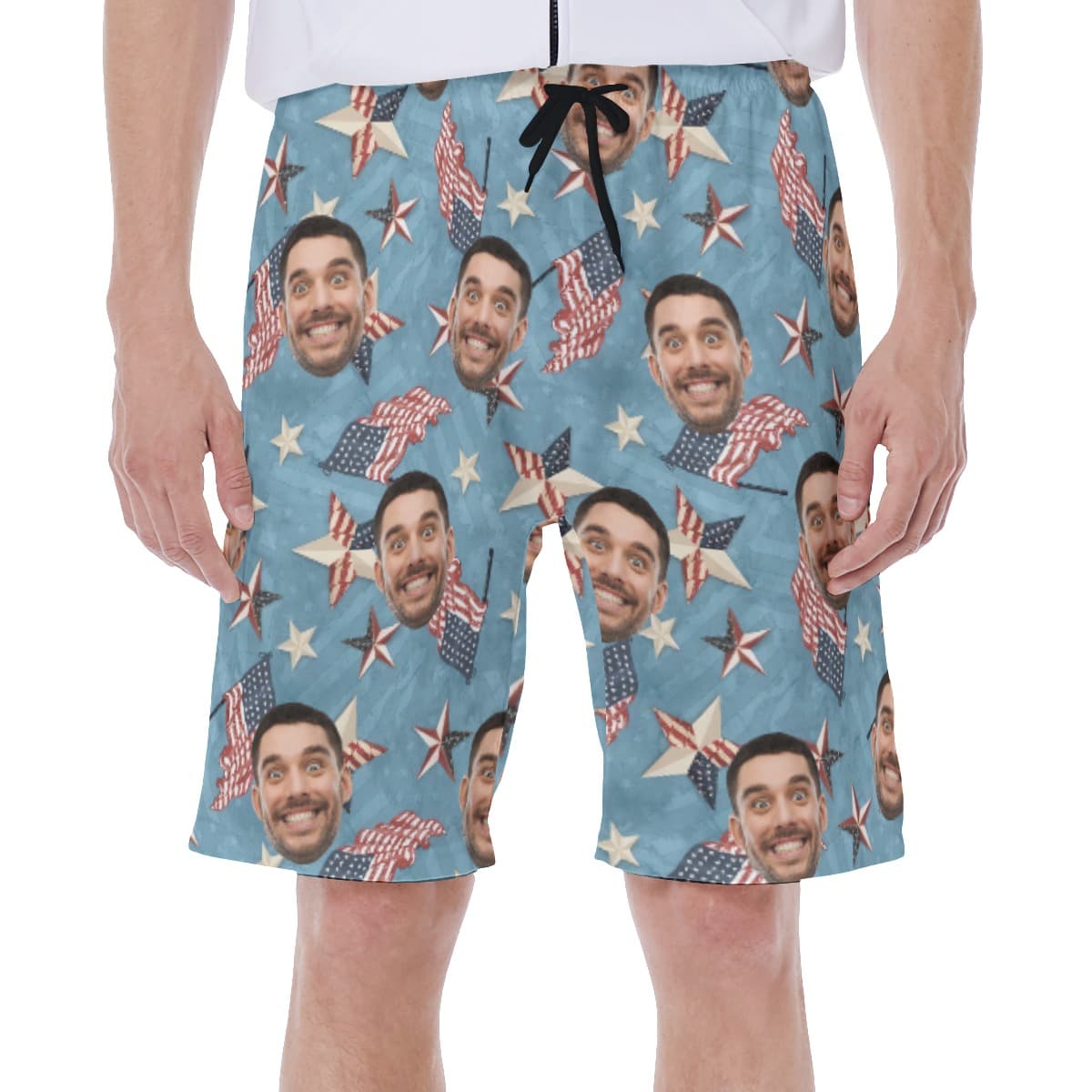 Funny American Flag Hawaiian Swim Trunks With Custom Face