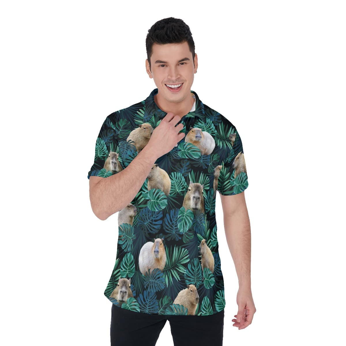 Funny Capybara Hawaiian Polo Shirt For Men (1)