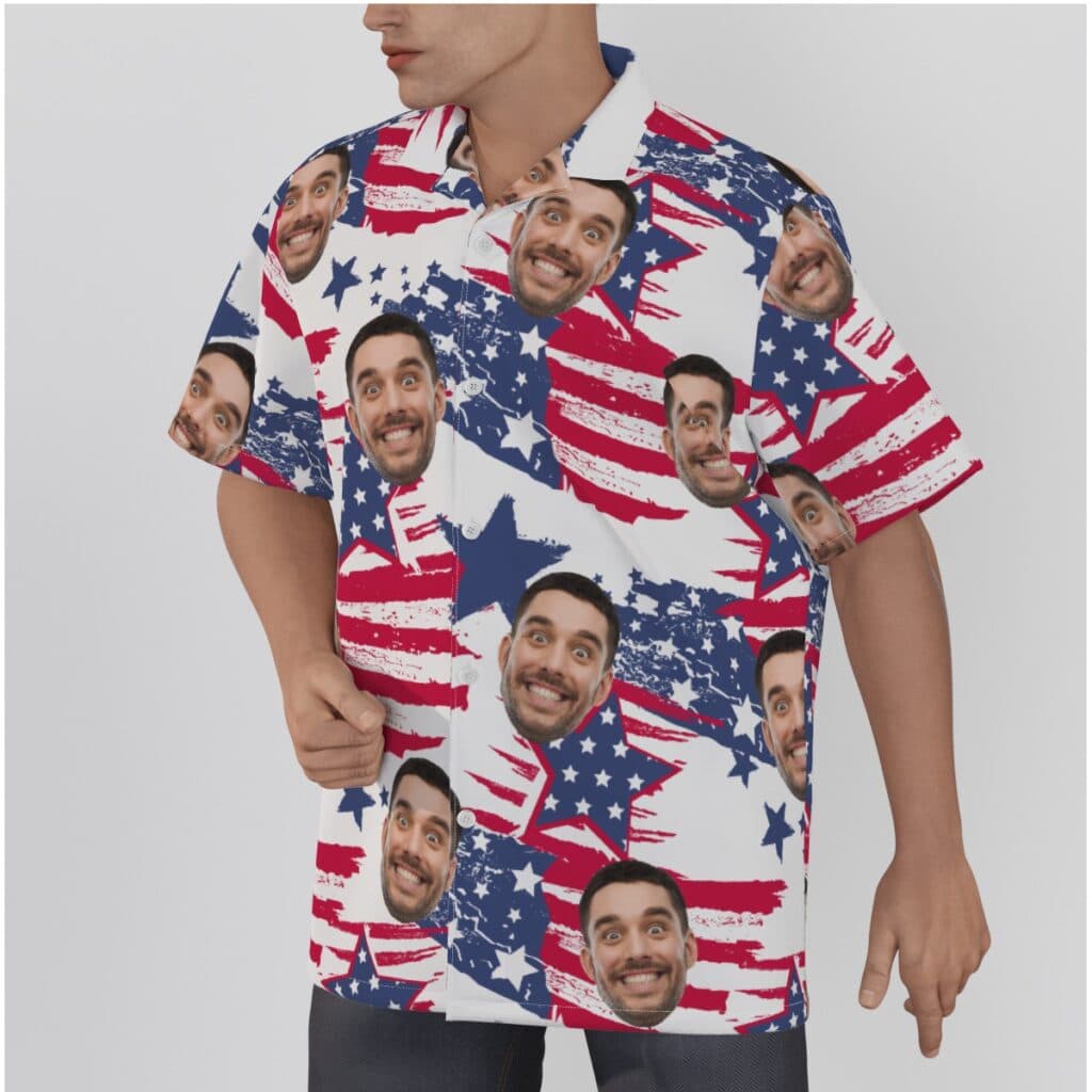 Funny Custom American Flag Men's Hawaiian Shirt With Face