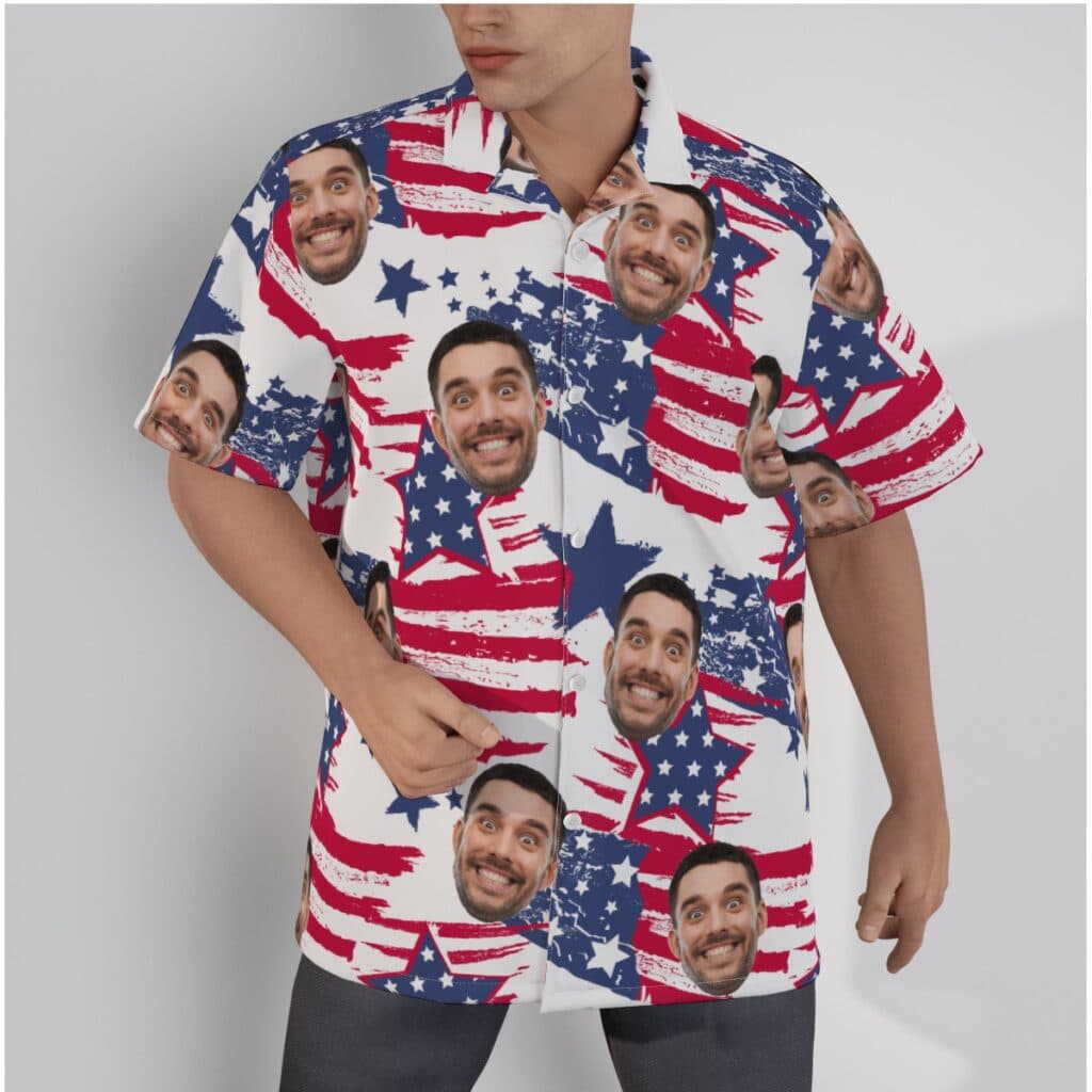 Funny Custom American Flag Men's Hawaiian Shirt With Face