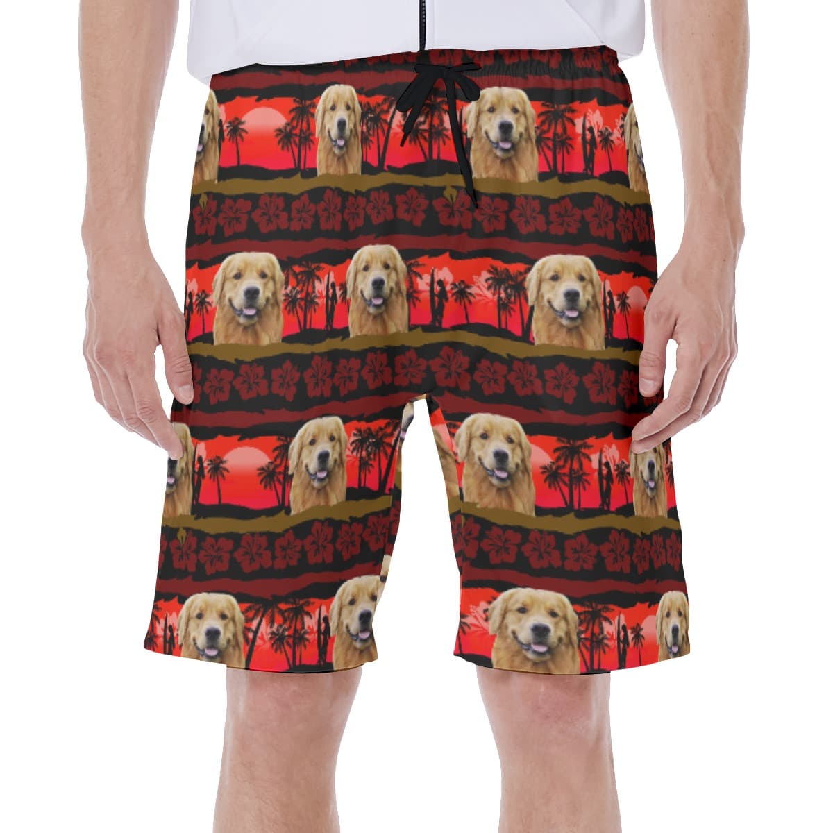 Funny Custom Dog Face Hawaiian Swim Trunks For Men