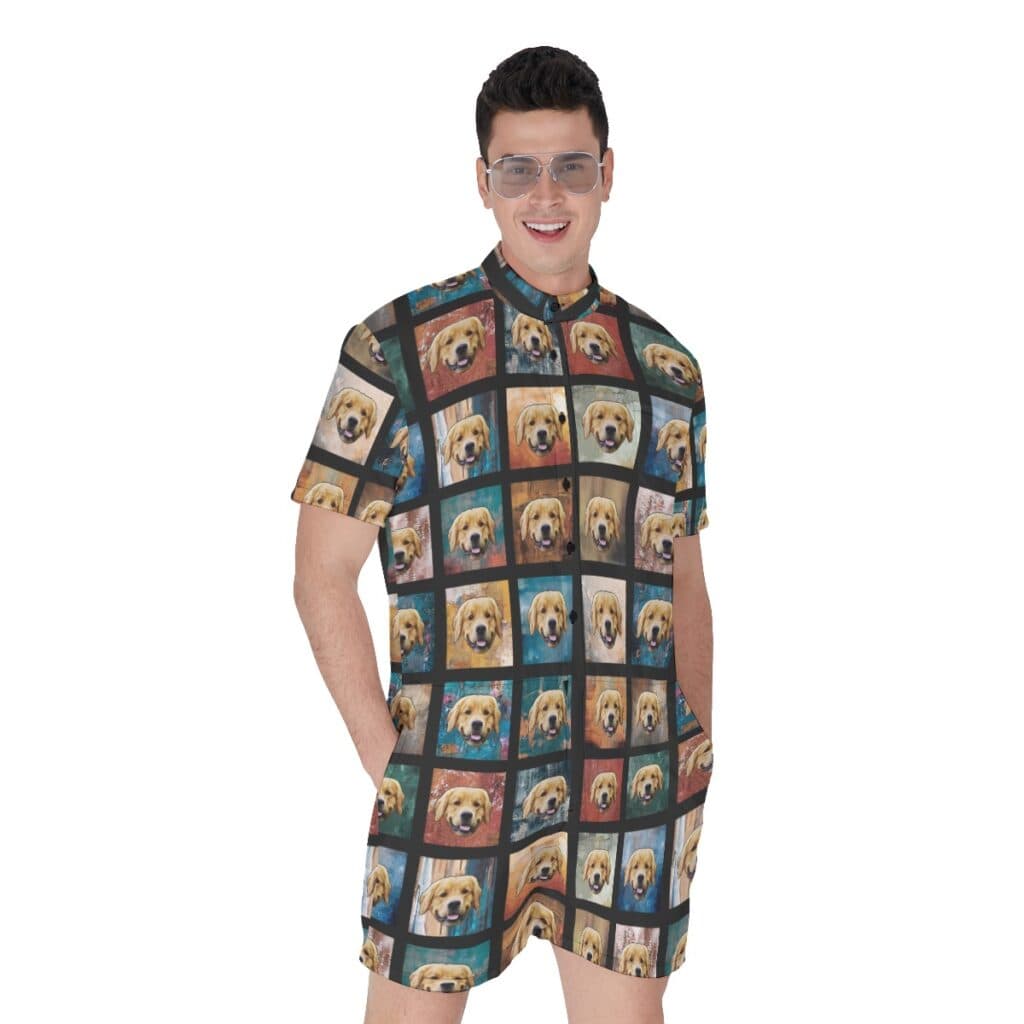 Funny Custom Dog Face Vintage Hawaiian Romper For Men