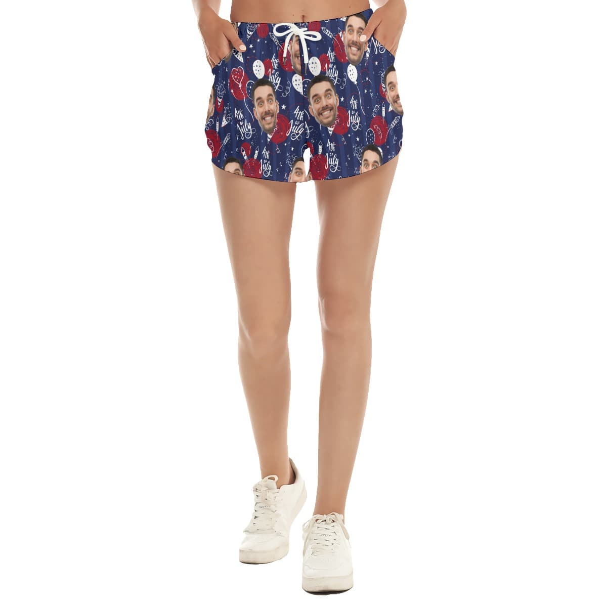 Funny Custom Face 4th Of July Hawaiian Beach Shorts For Women (1)